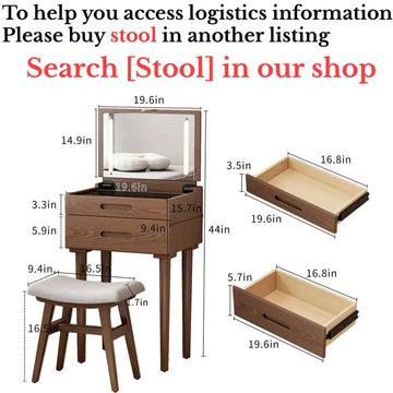 Small Space Vanity Desk – Solid Wood Makeup Table with Lighted Flip-Top Mirror & Drawers