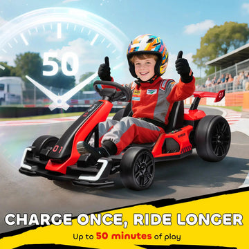 Kids Electric Go Kart – 24V Drift Ride-On Car with 2 Speeds, Music, Horn & Slow Start (Ages 6–12)