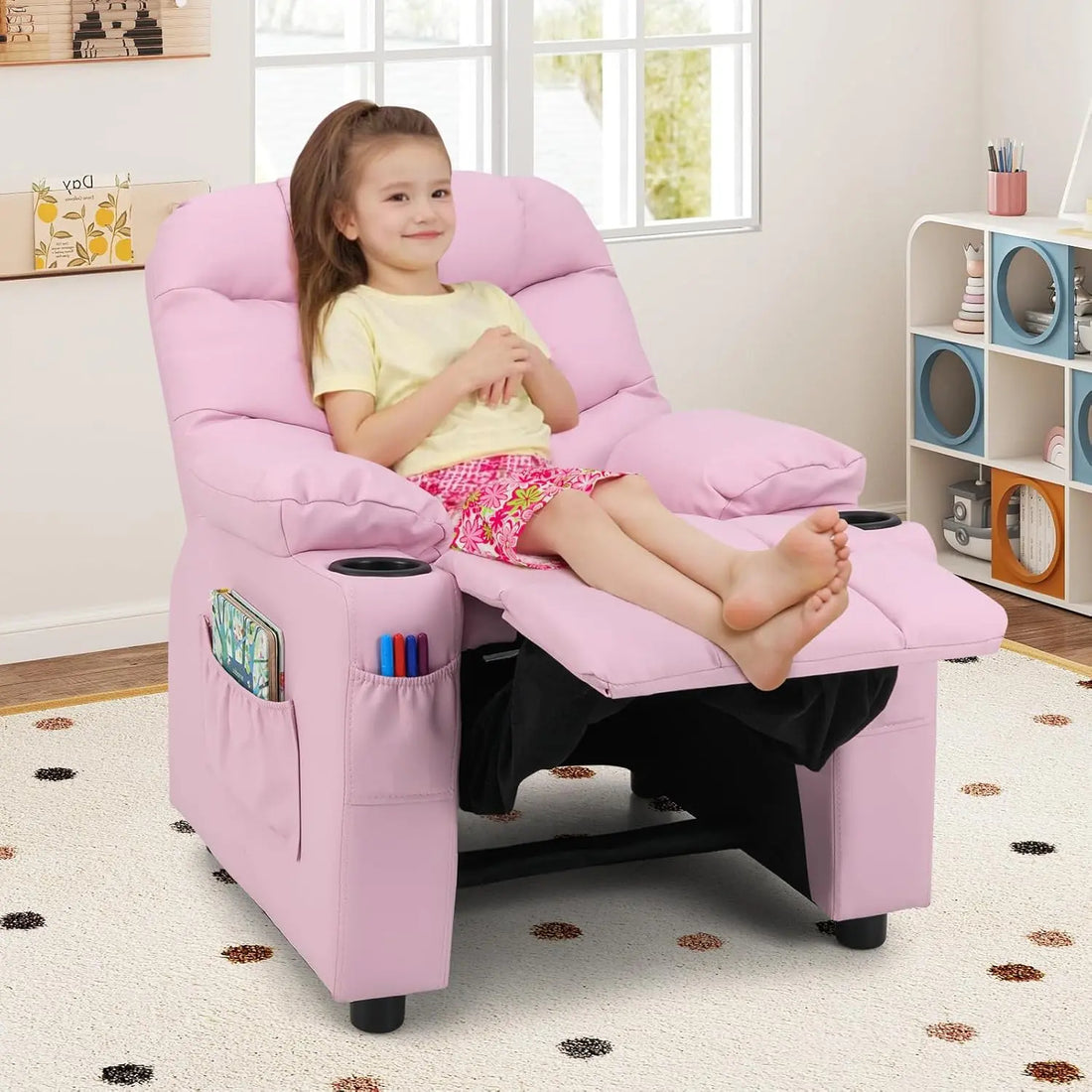 Kids Recliner Chair – Adjustable Lounge Chair with Footrest & Cup Holder