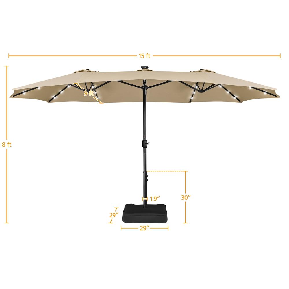 13/15ft Double-Sided Patio Umbrella – Outdoor LED Umbrella with Crank & Base