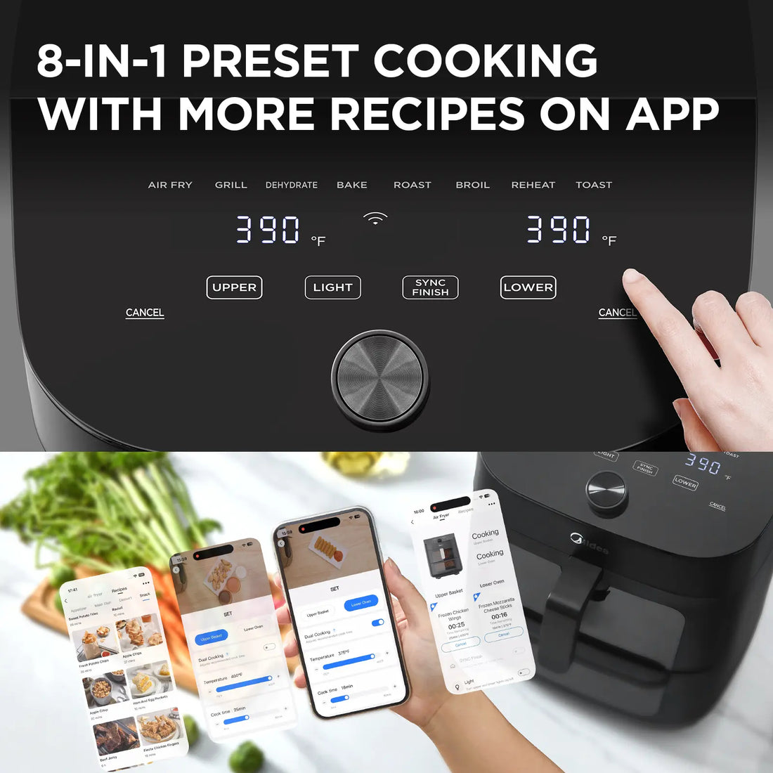 11QT Dual Basket Air Fryer – 8-in-1, Sync Finish, WiFi Control, Family Size