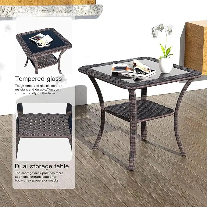 3-Piece Patio Furniture Set – Swivel Rocking Chairs with 4" Cushions & Rattan Side Table