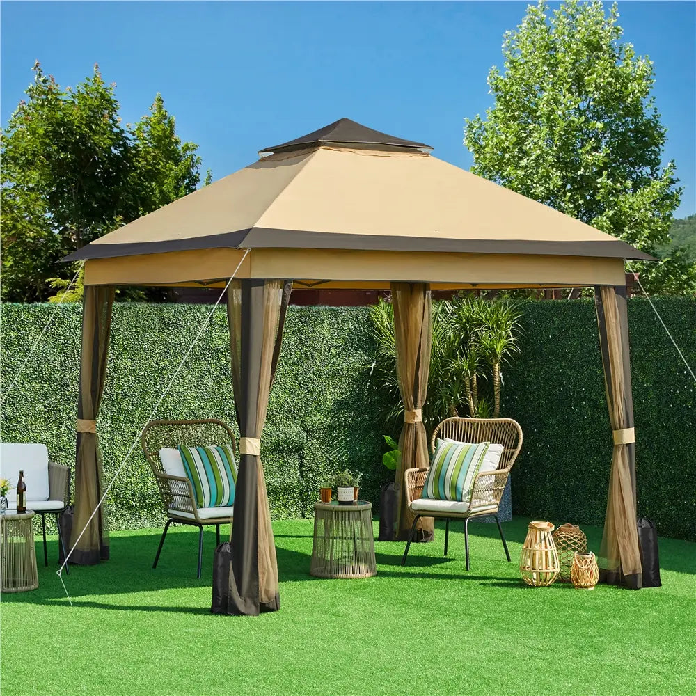 Pop-Up Patio Gazebo – Outdoor Canopy Tent with Mesh Netting & Double Roof
